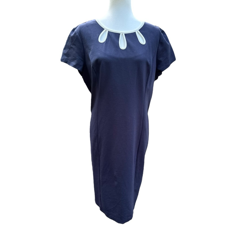 Talbots Navy Shift Dress Size 16 | Teardrop Cutout Neckline | Classic Polished S